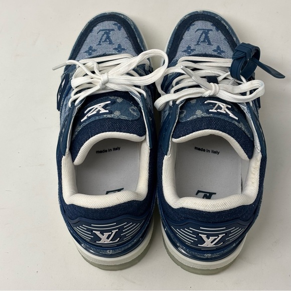 LOUIS VUITTON LV TRAINER SNEAKER DENIM BLUE WHITE SIZE 37 - Picture 9 of 14